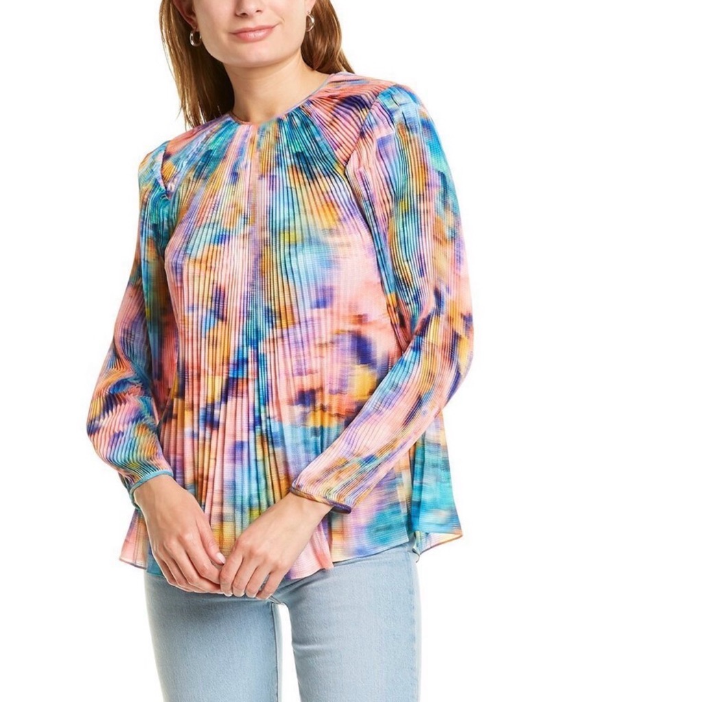 Tanya Taylor Shanalee Blouse Top M Medium Tie Dye Rainbow Luxury Girlhoodcore